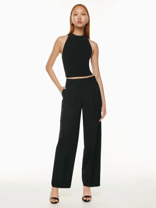 NWOT Aritzia BABATON Sculpt Knit Black Ribbed Cropped Halter Tank Top, Size L - Picture 10 of 13